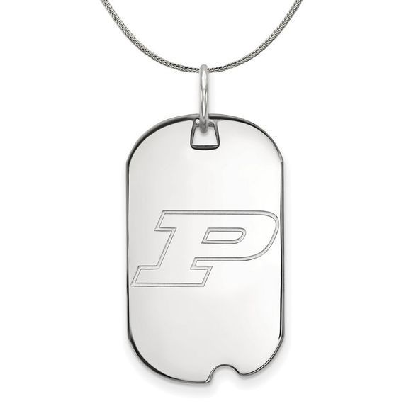 Sterling Silver Purdue Initial P Dog Tag Necklace - 16 Inch - Picture 1 of 7